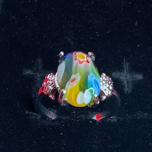 NWT Women’s Flowers Red Tumbled Stone Silver Steel Cute Ring Size 19/US10 - Picture 8 of 15